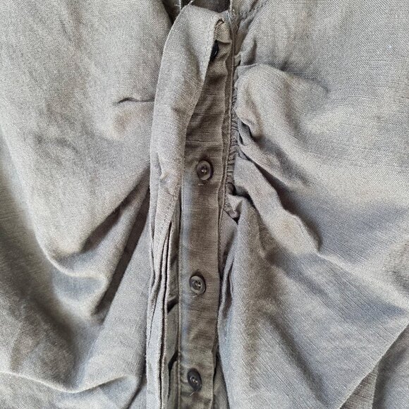 Lioness XS Olive Green Long-Sleeve Ruched Button-Up Mini Dress Linen - Picture 6 of 9